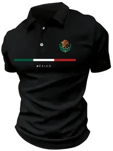 Men's Mexican Flag Polo Shirt, Mexico Emblem Short Sleeve Golf Casual Style Top, Casual Summer Wear, Street Sports Apparel, Father's Day Gift