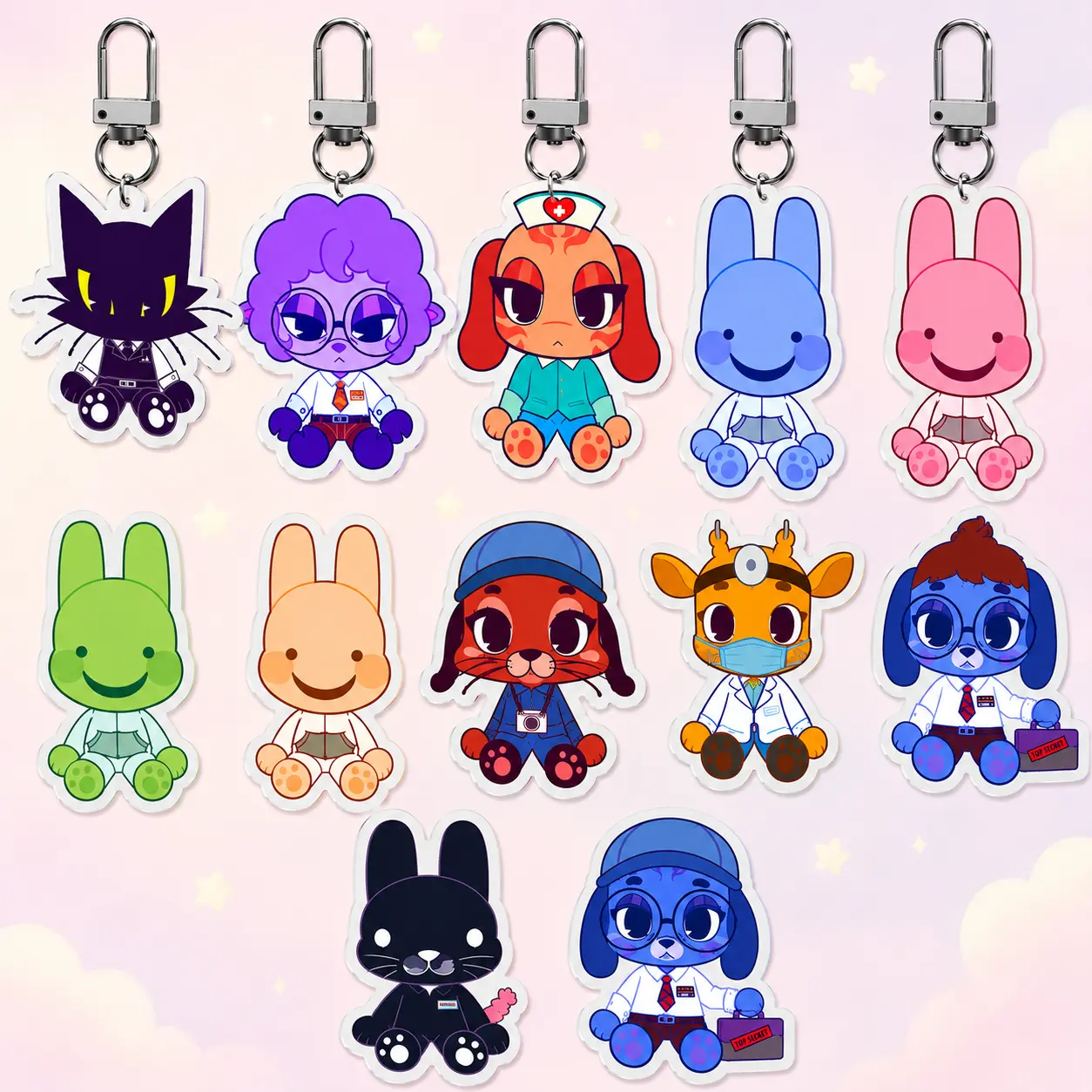 Animal Hospital Keychain - Nurse, Intern, Liz, Dr.Harlow, Ron, Ratthew Acrylic Charms - Cute, Durable, And Perfect For Bags, Keys, Or Gifts. Great For Daily Use Or As Thoughtful Little Gifts For Your Friends And Yourself.