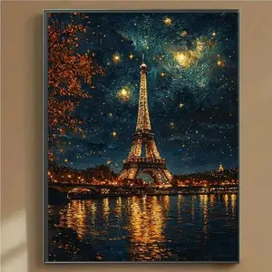 DIY Eiffel Tower Diamond Art Painting Kit, Unique Pattern, Full Round Diamond Landscape Wall Decorative Art Gift, Creative Home Decor for Art Lovers