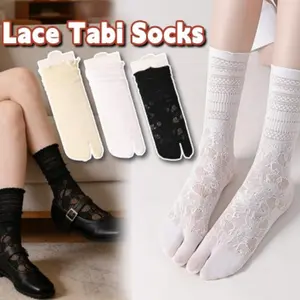 3 Pairs Lace Sexy Tabi Socks for Women Flip Flops Mesh Novelty Slouch Socks for Daily Wear