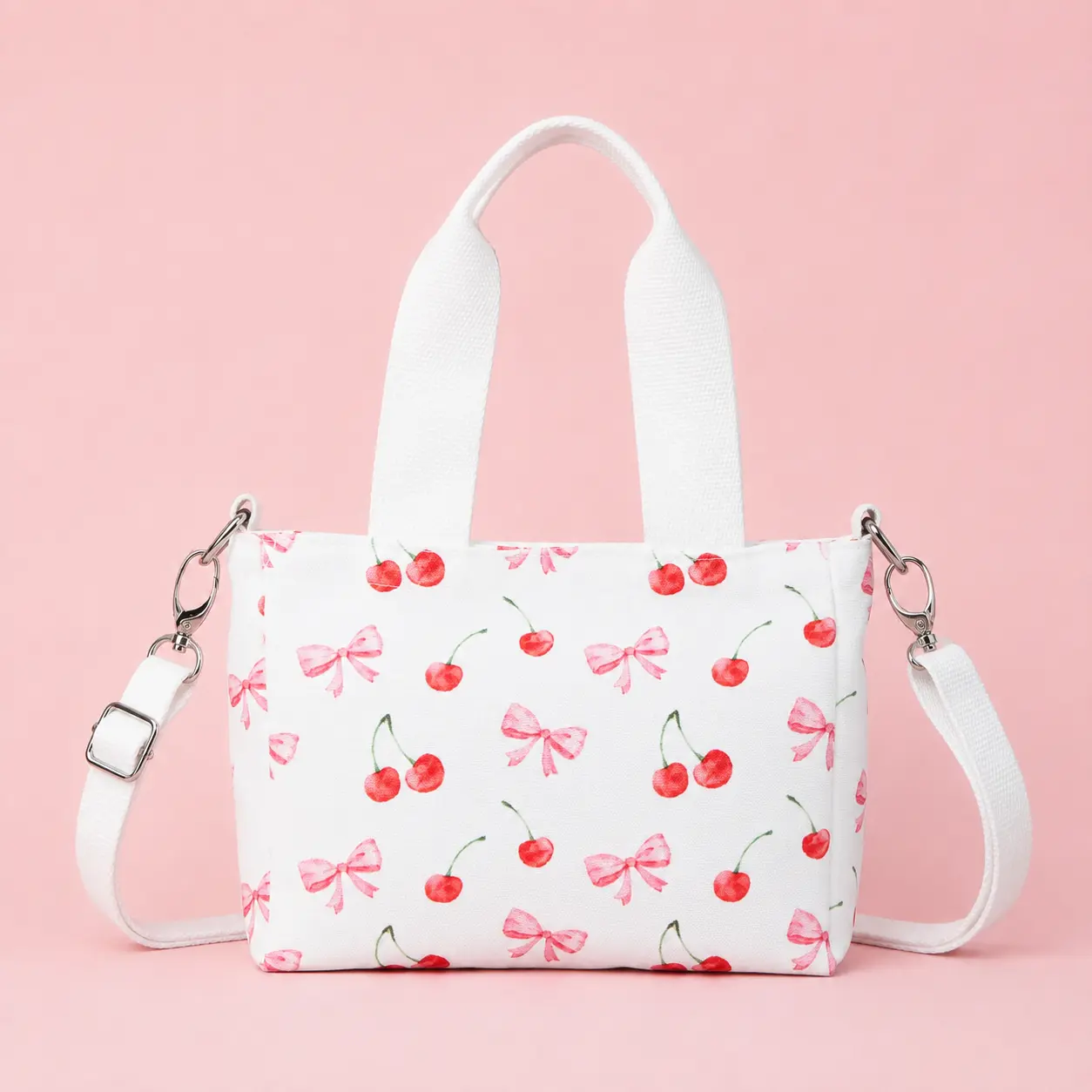 Mini Tote Bag with Print - Cherry Bow