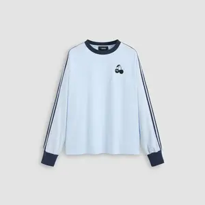 Cider [size 2-10] 100% Cotton Round Neckline Cherry Embroidery Contrasting Binding Oversized Sweatshirt