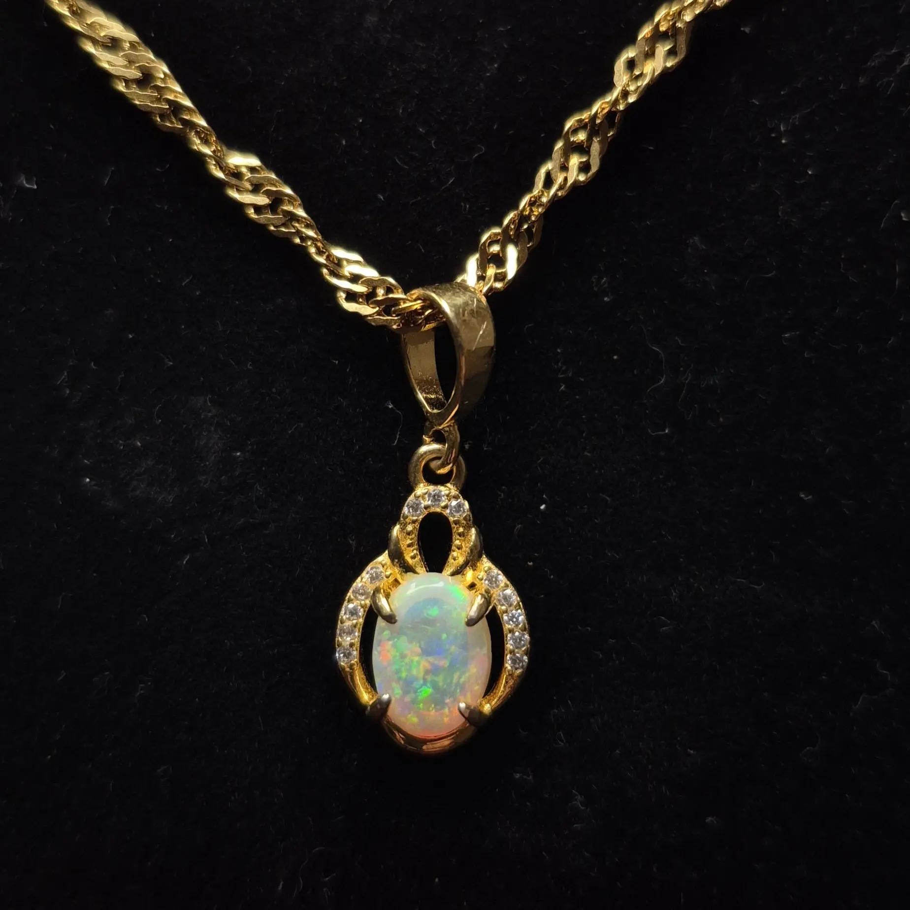 Semi Crystal Opal with Gold Plated Necklace