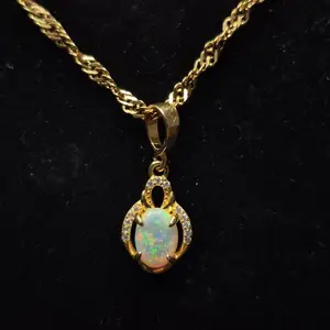 Semi Crystal Opal with Gold Plated Necklace