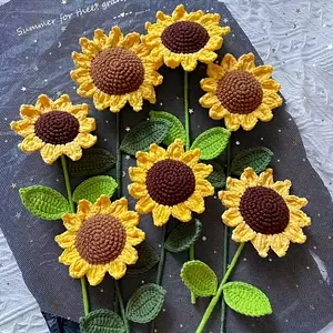 （1 PCS）Handmade crochet sunflower bouquet - weaving textile thread flowers, art and handicrafts, perfect for graduation ceremonies,