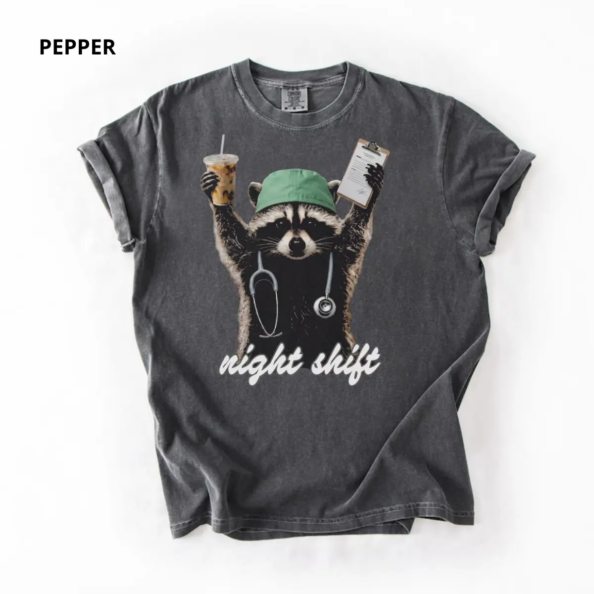 Comfort Colors RN Night Shift Raccoon Shirt, Funny Nurse Graphic Tee, Night Shift Nursing T-Shirt, Registered Nurse Gift