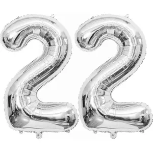 Silver 22 Number Balloons, 40 Inch Giant Number 22 Balloons Foil Mylar Helium Silver Number Balloons for 22th Birthday Party Supplies Anniversary Event Celebration Decorations