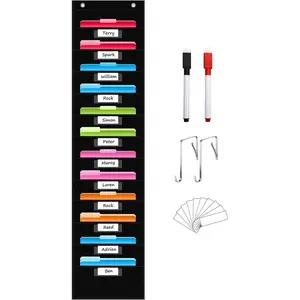 12 Pockets File Storage Pocket Chart with 12 Nametag Pockets, Wall File Organizer for Classroom and Office, Organize Your Assignments, Files, Scrapbooks, Paper (Black)