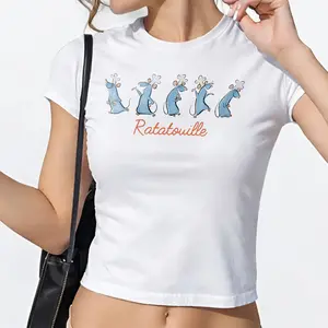 Cute Remy Rat Baby Tee, Funny Rat Graphic Shirt, Y2K Aesthetic Slim Fit Shirt for Women, Casual Daily Shirt