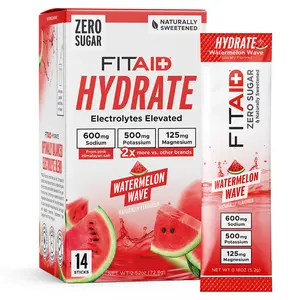 FITAID Hydrate Watermelon Wave - Zero Sugar Electrolyte Blend, Naturally Sweetened, Sodium from Pink Himalayan Salt - 30 Count