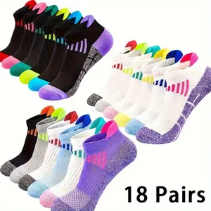 6/12/18 Pairs Socks, Low Cut Cushioned Breathable Ankle Socks For Running Cycling Hiking