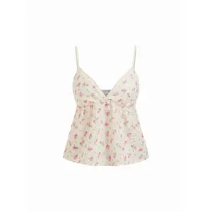 Cider Women's V-Neck Floral Lace Panel Cami Top