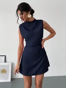 Women’s Elegant Pleated Ruffle Mini Dress - Sweet A Line Backless Party Vacation Dress Summer Beach Holiday Outfit Women, romantic mini dress women, casual chic dress women