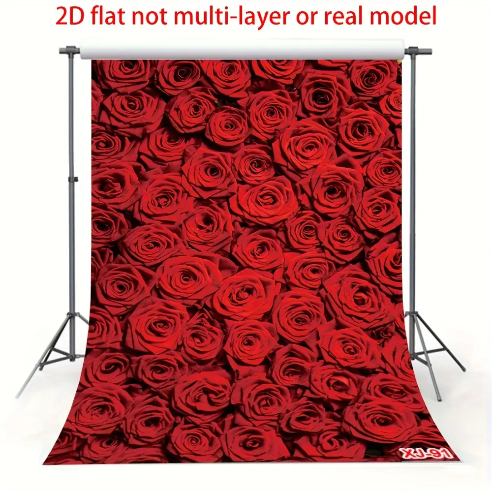 1PC Polyester 2D Flat Photography Backdrop - Romantic Red Rose Design, Reusable Studio Shooting Cloth for Adults, Birthday Party Banner, Home/Festive Decor Prop