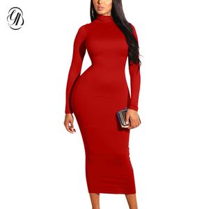 OYV Women's Turtleneck Long Sleeve Elegant Bodycon Party Long Dress Fashion Formal