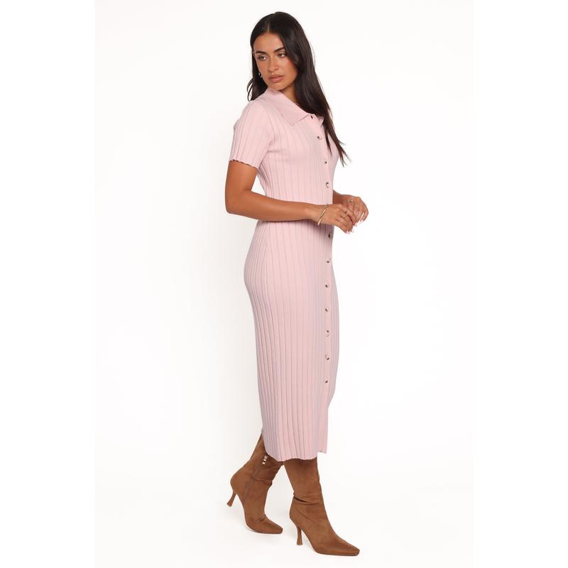 Aisha Short Sleeve Knit Midi Dress - Pink