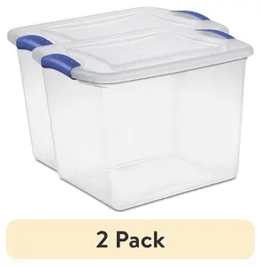 5306982722 - (2 pack) 27 Quart Medium Latching Storage Bin, Clear Plastic Stoarge Conatiner with Latch Lid, Blue