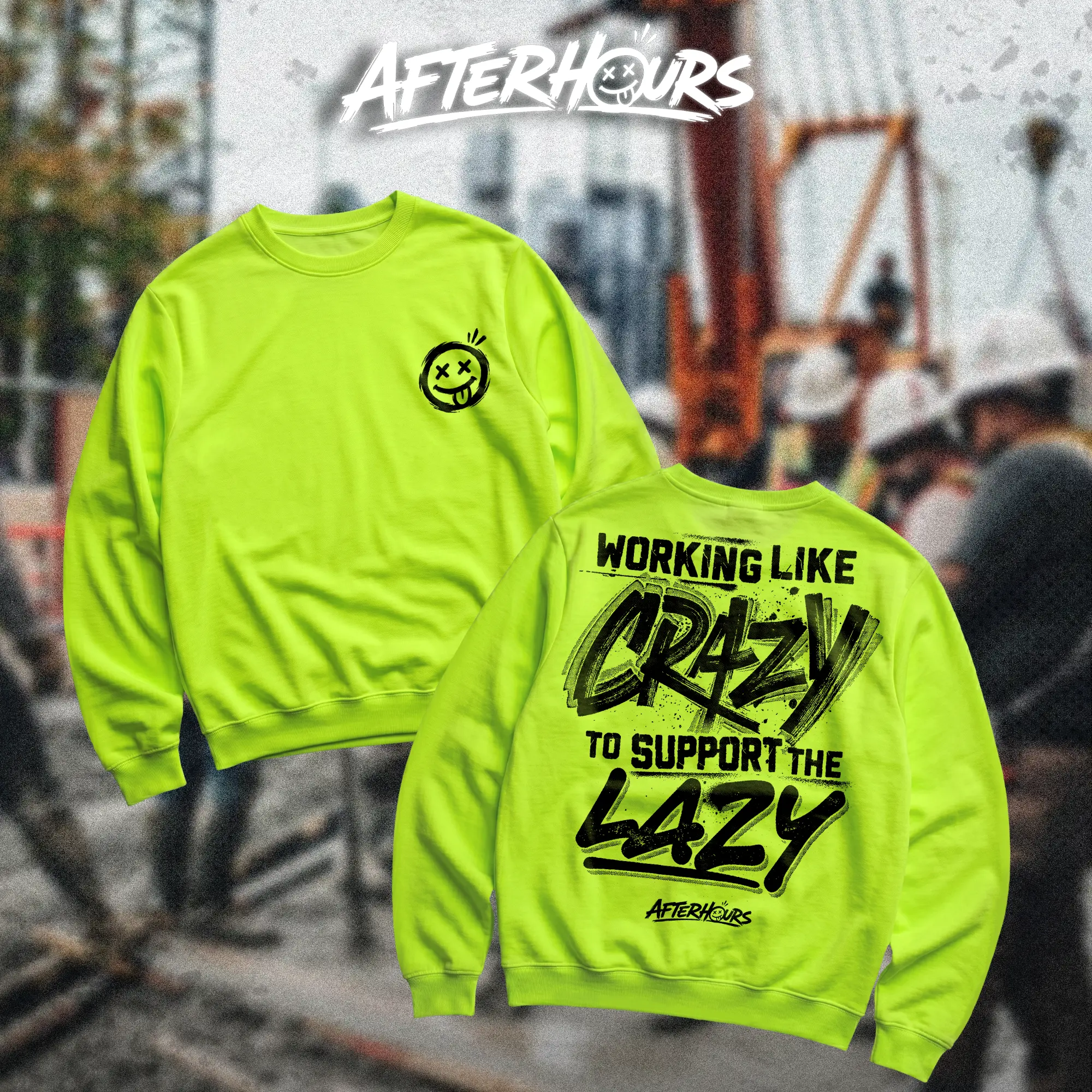 AFTERHOURS Working Like Crazy To Support The Lazy Heavy Cotton T-Shirt Direct-To-Garment Breathable Printing High Visibility Sarcastic Tee For Workers, Gift For Husband , Safety Workwear For Man