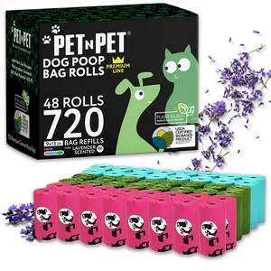 PET N PET 720 Counts Colorful Dog Poop Bags - 41% Plant Based & 59% PE Rolls, Extra Thick Puppy Refills, Lavender Scented