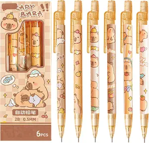 4 Pcs Cute Mechanical Pencils with Eraser 0.5mm Cartoon Capybara Mechanical Pencil School Pencil for Kids Boy Girl Women (6pcs Capybara)