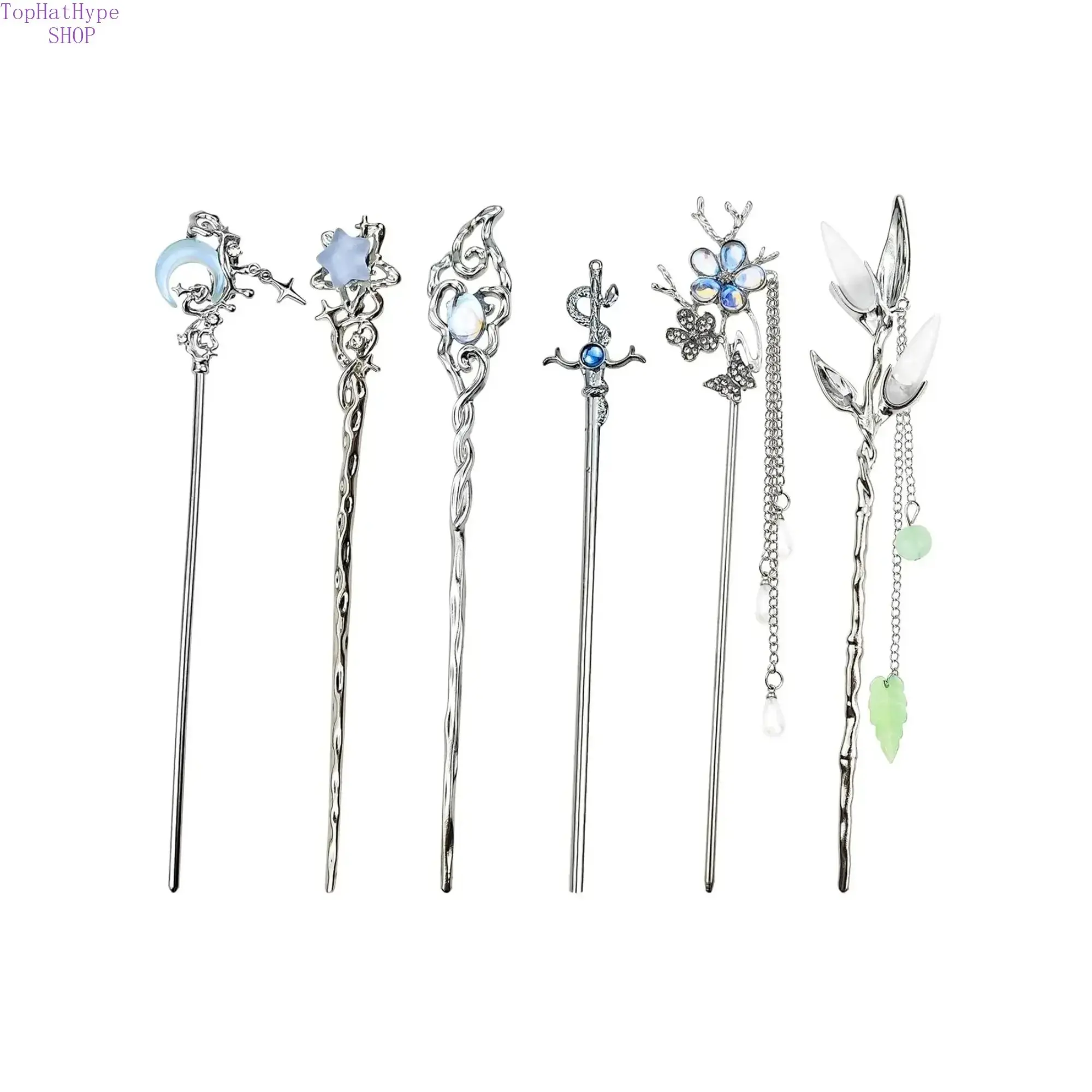 6PCS Star & Moon Hair Sticks for Buns, Vintage Silver Metal Hair Chopsticks, Elegant Updo Holders for Long Hair, Chinese Hanfu & Asian Hairpins for Women & Girls