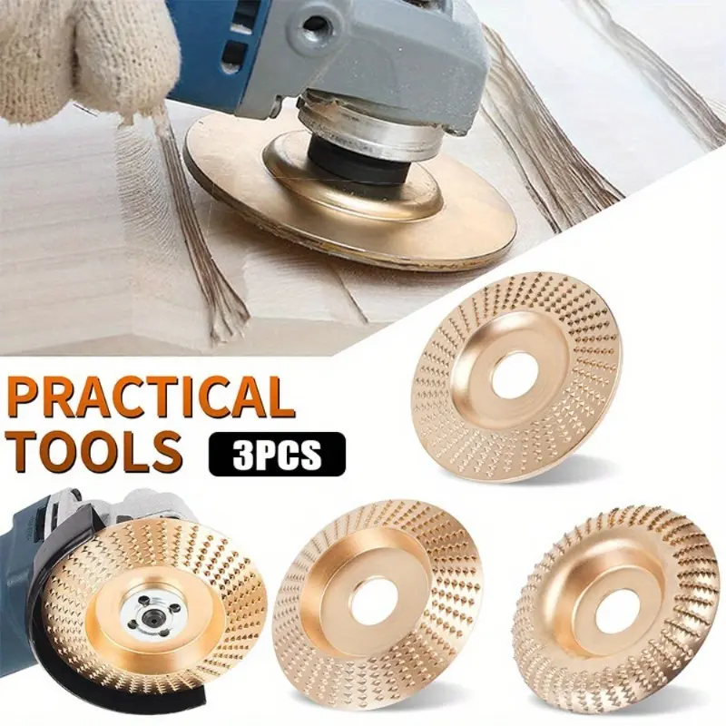3 Piece Angle Grinder Wood Carving Disc Set for 4" or 4 1/2" Angle Grinders, 5/8" & 7/8" Arbor, M10 Arbor, 1.61" Black Flange Nut, Golden Tool Kit for Grinding, Shaping, Sculpting
