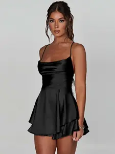 Sexy Satin Backless Drawstring Pleated Mini Dress for Women – Strapless Party Club Dress, Summer Date Night Outfit