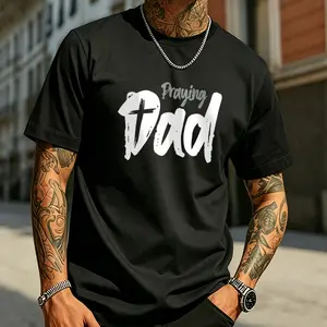 “Dad” creative printed men’s crew neck short-sleeve T-shirt featuring distressed lettering and a casual design, made from soft cotton fabric with a loose, comfortable fit—a versatile black basic top for everyday wear and street commuting on Father’s Day.
