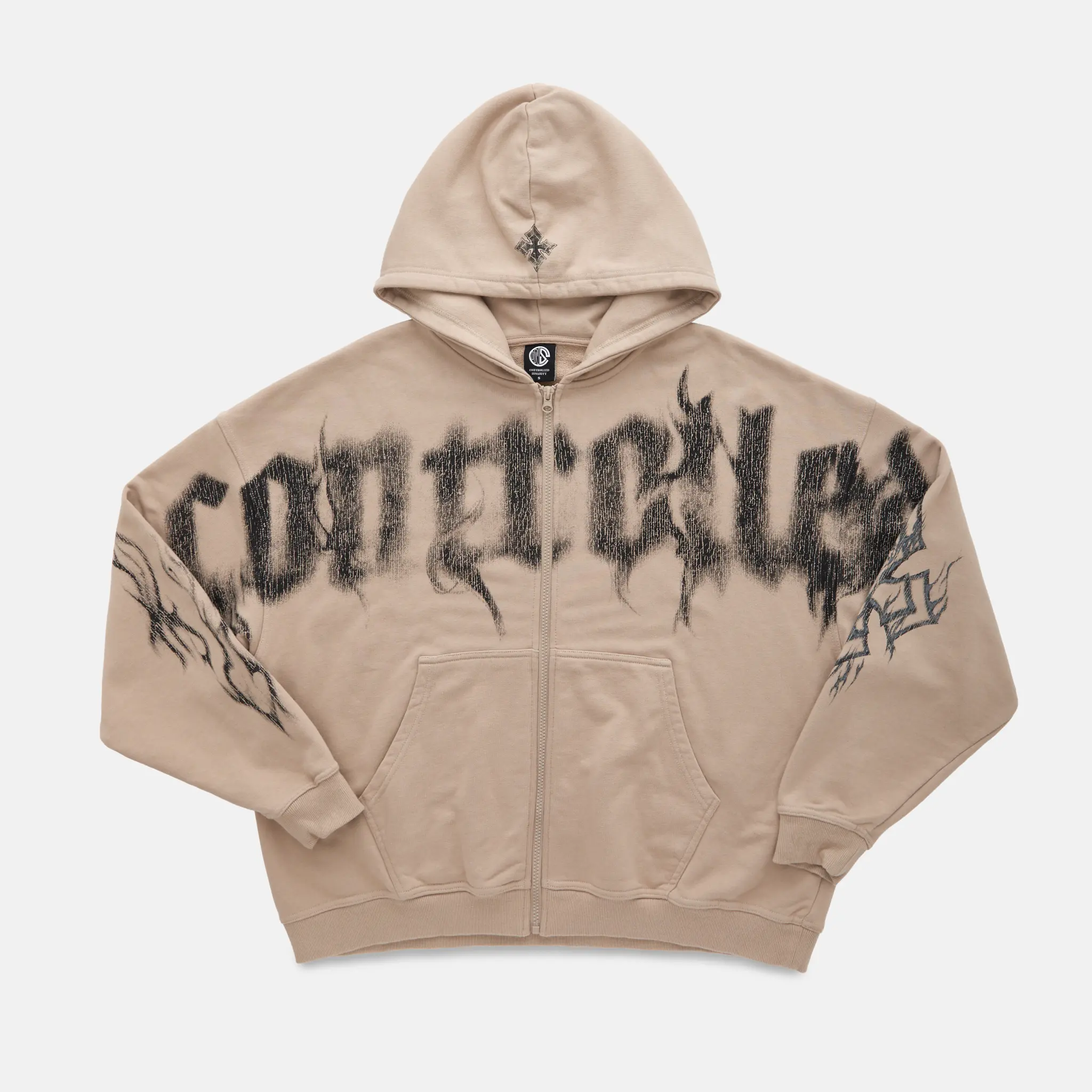 Ghost Zipup Creme | Controlled Insanity | 470 GSM Smoke Zip-Up Hoodie | Gym Streetwear