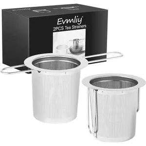 2Pack Tea Strainer, Stainless Steel Tea Infuser Basket Sitting in Mugs, Tea Infusers for Loose Tea, Fine Mesh Tea Diffuser Long-Handled Tea Strainers Filters, Tea Steeper for Leaf (2Pack)