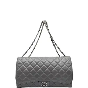 Pre-owned CHANEL Leather Shoulder Bags Quilted Flap Bag Lambskin Grey (hs021026c0)