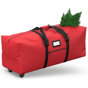 Rolling Christmas Tree Storage Bag, Fits Up to 7.5 ft Artificial Xmas Disassembled Trees. Extra Large Storage Container with Wheels and Handles. Against Dust and Moisture (Red)