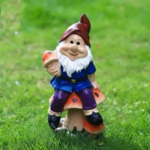 Large Whimsical Gnome Sitting on Mushroom Garden Statue, Durable Resin Outdoor Decor for Halloween and Christmas, Perfect Fairy Tale Themed Gift