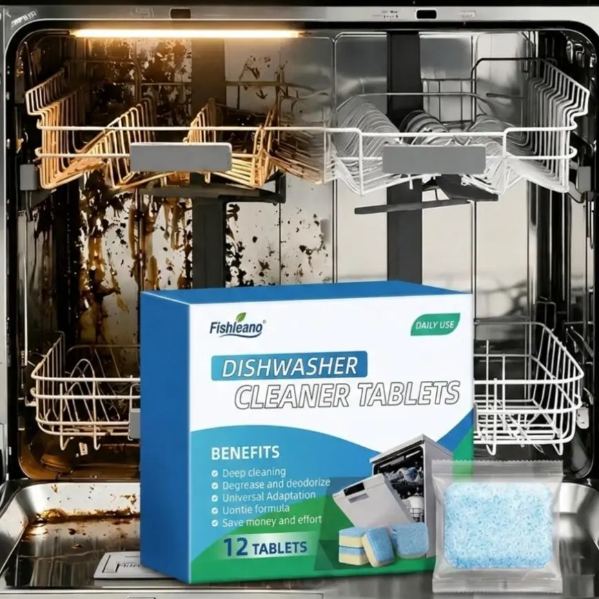 12 Count Dishwasher Cleaner Tablets, Non-Toxic Nickel-Free & Earth-Friendly Formula, Cleans Internal Parts, Descales and Deodorizes, Easy to Use