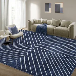 Garvee 8x10 Washable Navy Blue Modern Geometric Area Rug, Non-Slip, Soft, Thin, Foldable Accent Carpet for Living Room, Bedroom, Dining, Playroom - Large, Durable, Non-Shed Floor Cover