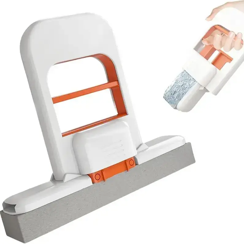 2026 New Upgrade Durable Portable Self-Squeezing Design Sponge Mop - Mini Wear-Resist, Washable, Water Absorbent Wet & Dry Dual Use Mop with Handle for Small Space Users, Bathroom/Kitchen Cleaning (Orange)