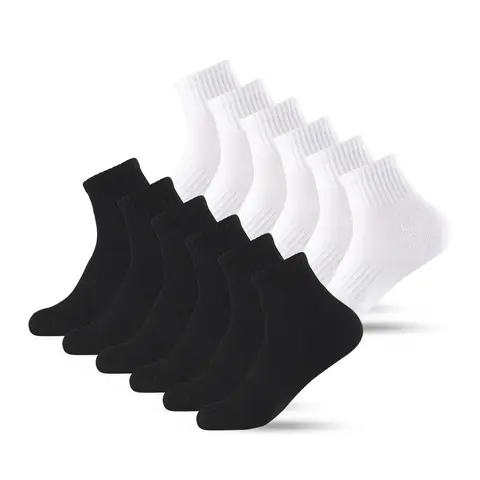 Men's 12-Pair Cotton Cushion Quarter Socks, Unisex Mensfashion Athletic Wear with Arch Support, Sweat-Absorbing, Anti-Slip for Gym, Workout, Running, Machine Washable Solid Colors Value Pack