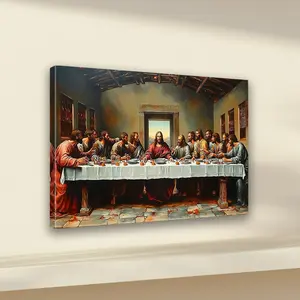 <The Last Supper> Framed Canvas Art Print - Classic Religious Wall Decoration, Religious Home Decor, with Wooden Frame, Horizontal Design, Suitable for Living Room, Dining Room, Church, Various Sizes - Christmas Holiday Decoration (No Power Required),