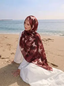 Women's Fashion Butterfly Chiffon Long Scarf, Floral Print Hijab for Muslims, Lightweight Breathable Headscarf, All Seasons, Perfect Gift