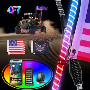 Nilight LED Whip Light 2 PCS 4FT COB RGB Lighted Antenna Whips with Spring Base Remote & App Control DIY Patterns Turn Brake Reverse Lights for Can-am Offroad ATV UTV RZR Polaris Dune Buggy Truck remote control