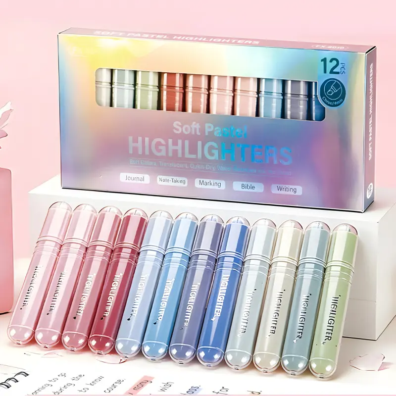 12 Pcs Highlighters Gradient color, Cute Pastel Highlighter Set, Quick-Dry, Soft Chisel Tip, No Bleed Bible Highlighter, Aesthetic Highlighters for Sparkling Note-Taking, Office Stationery Supplies