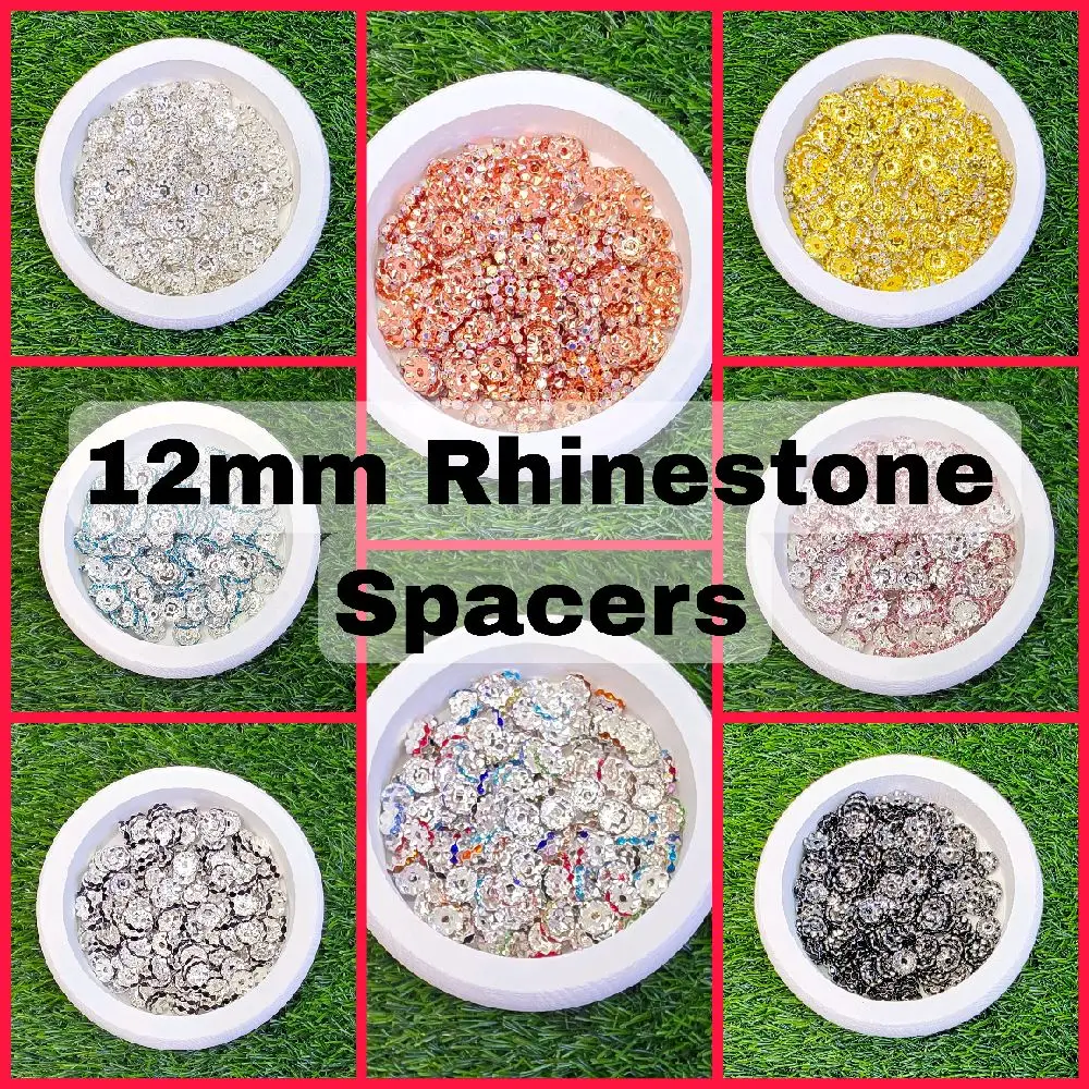 Rhinestone 12mm Spacers 10pcs in Each Bag for Jewelry Designs and Creative Projects