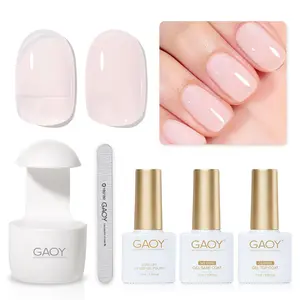 3 Pcs Gel Nail Polish Kit with Mini UV Light, Include Milky Pink Sheer Gel Polish, Base Coat and Top Coat, Gel Manicure Kit for Nail Art DIY