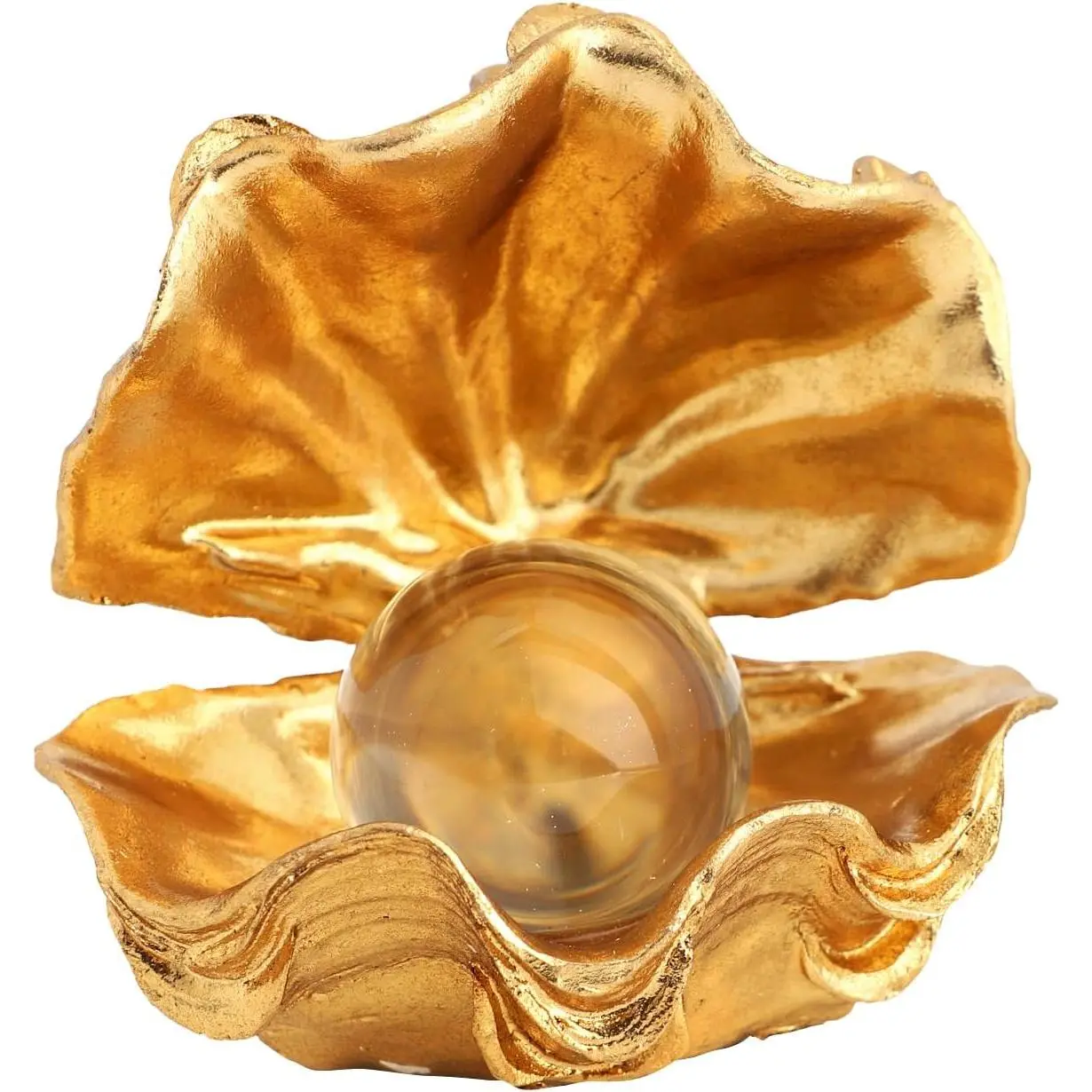 Gold Smooth Pearl Oyster Clam Figurine - Home Supplies, Figurines & Miniatures, Aesthetic Home Decor for Living Room Coffee Table, Bedroom Desk Gift, Golden