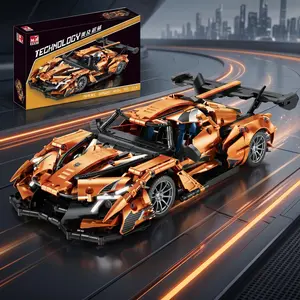 1266PCS Supercar Building   Block  Set, Orange Sports Car Model Kit with Opening Doors & Steering Function, Collectible Display Building  Set for Adults and Teens