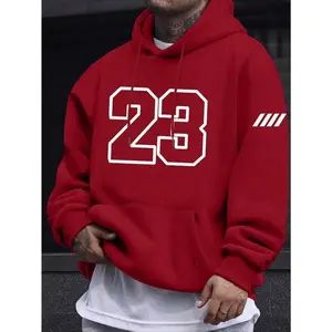 23 Printed Hoodie, Men's Cool Hoodie, Casual Pullover with Kangaroo Pocket Sweatshirt, Suitable for Autumn and Winter Menswear Geometric