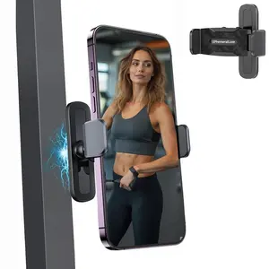 EPhemeralluxe Portable Gym Accessories Magnetic Phone Holder 360° Adjustable Alloy Stand for Sports Fitness Equipment Durable Smartphone Mount