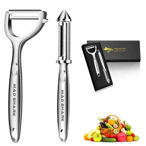 MAD SHARK Stainless Steel Peeler for Fruits, Vegetables, and Potatoes – Multi-Purpose Skin Remover for Apple, Melon, Carrot, and More – Must-Have Kitchen Tool for Home Cooking – Effortless Peeling with Sharp Blade – Ideal for Quick Prep and Easy Clean-Up
