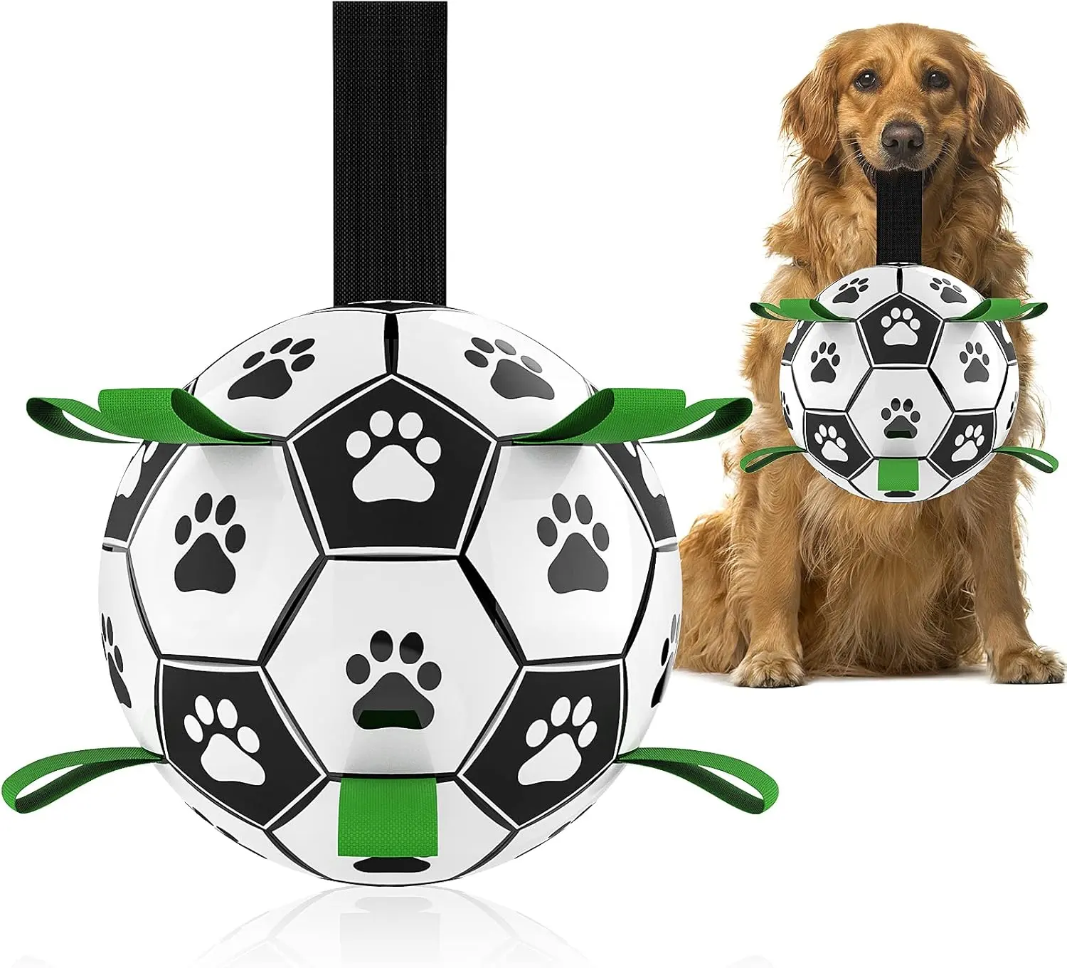 Dog Soccer Ball, Interactive Tug-of-War Toy with Straps, Outdoor & Indoor Training, Mental Game and Physical Exercise for High-Energy Dogs, Small and Medium Breeds