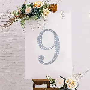 Decorative Rhinestone Number "9" Stickers 8", Silver Glitter Adhesive Craft Numbers - DIY Sparkle Embellishments